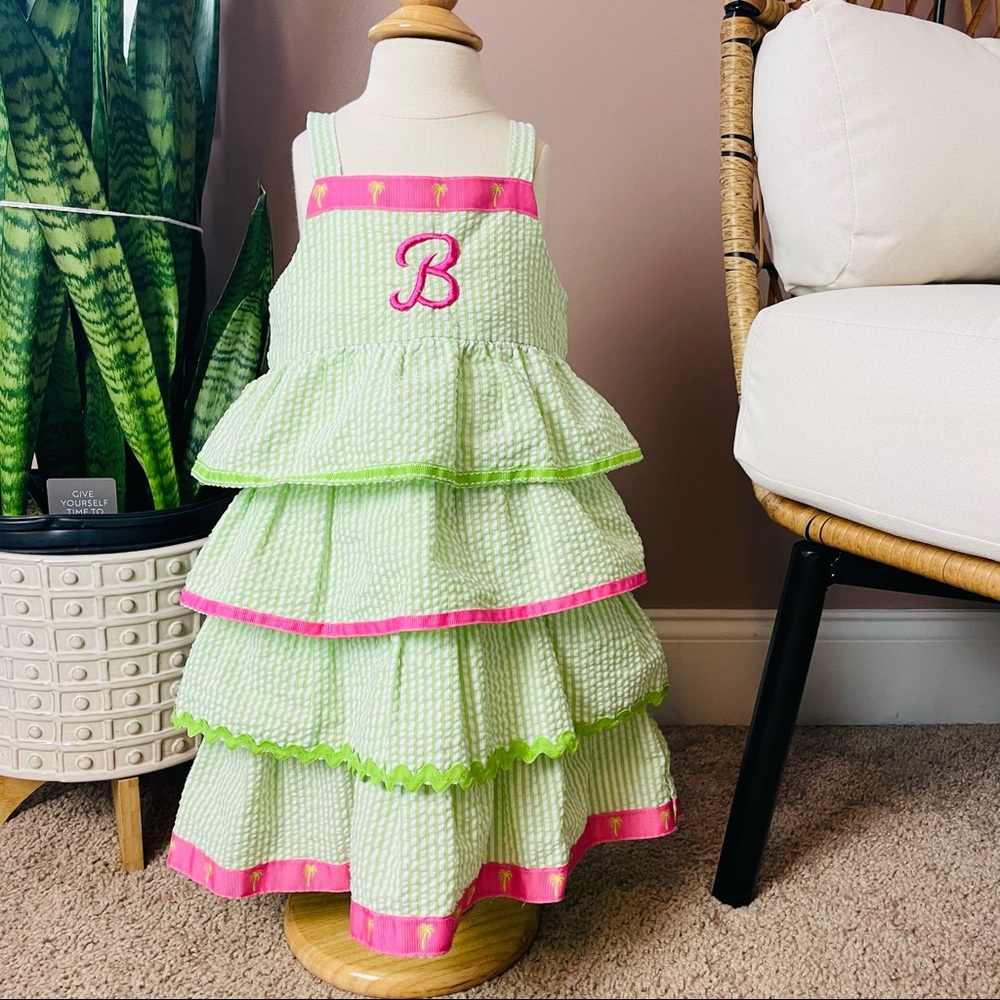 Monogrammed “B” seersucker toddler dress 🌴